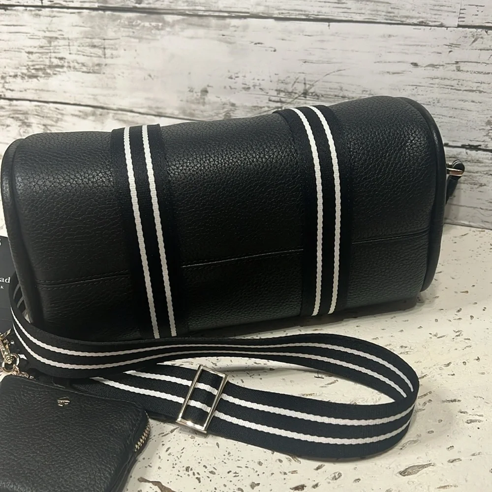 NWT Kate Spade Black Leather Satchel  Duffle Crossbody Bag w/ Coin Pouch